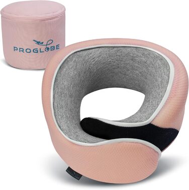 Подушка для шиї ProGlobe, 100% Memory Foam, ортопедична, для подорожей (літак, авто, поїзд), з маскою для сну, сітчаста сумка (світло-рожева)