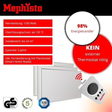 Інфрачервоний обігрівач Mephisto Настінно-стельовий-паркувальний обігрівач енергозберігаючий Електричний обігрівач з пультом дистанційного керування та термостатом Керування WIFI APP 300-1200 Вт, потужність у ватах Аксесуари (1200 Вт, включаючи комплект д