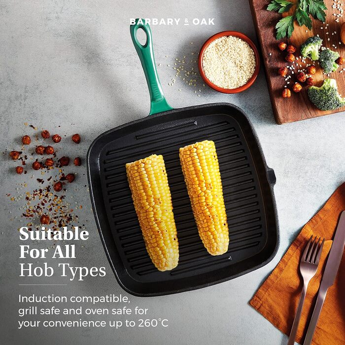 Сковорода-гриль Barbary & Oak BO800256GRN з емальованим покриттям, 23 см, зелений