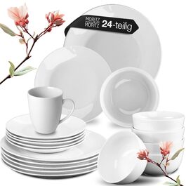 Набір посуду Moritz & Moritz BASIC на 12 осіб, 36 предметів, білий фарфор - обідні, десертні тарілки та салатники