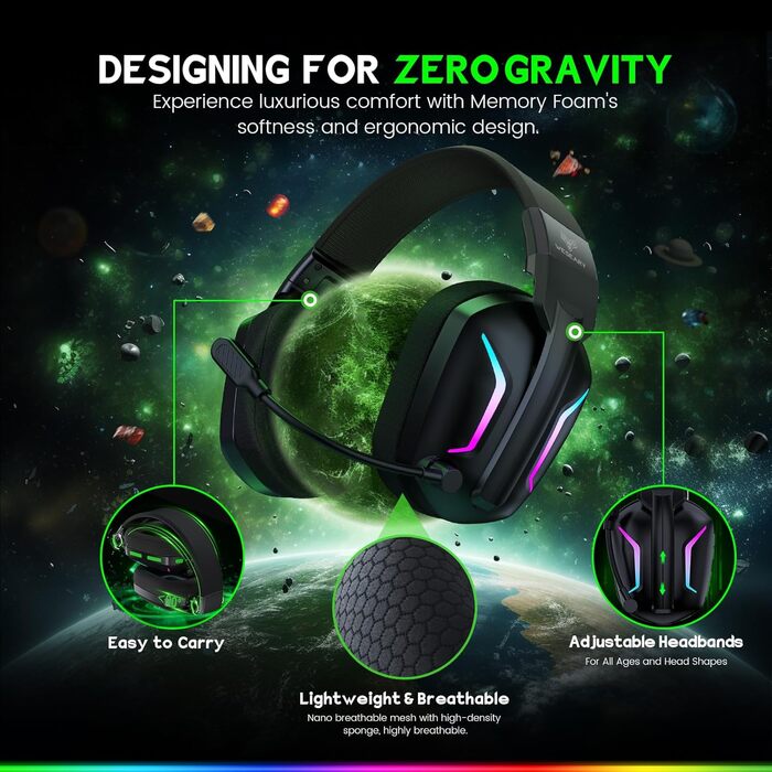 WG1 Бездротові навушники Bluetooth з мікрофоном для ігор, сумісні з PS5, PS4, PC, Switch, Mac, з LED-підсвічуванням, шумозаглушенням та 50 годин автономної роботи, сатиново-білі (сумісні з Xbox)