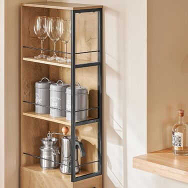 Буфет SoBuy FSB103-N з мікрохвильовкою та ламелею (107×40×85 см) – шафа для кухні та вітальні, дуб/чорний