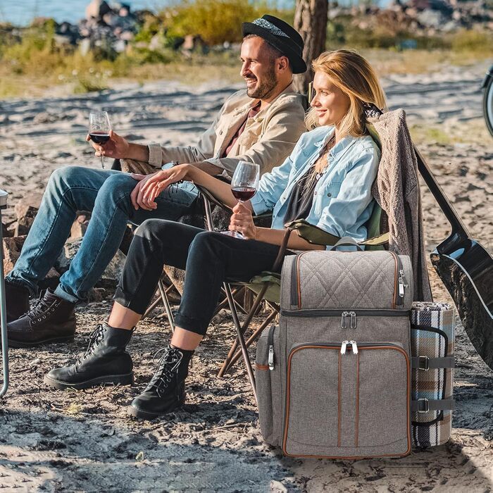 Набір для пікніка на 4 особи: рюкзак, корзина, сумка-холодильник, ковдра, для кемпінгу та відпочинку