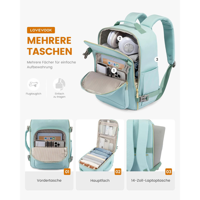 Рюкзак LOVEVOOK для ручної поклажі Ryanair (40x20x25 см) – чорний (м'ятний), для ноутбука 13.3