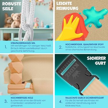 Дитячий гойдалка-колиска KIDIZ® для немовлят від 6 місяців та малюків до 3+ років (Бежевий) - дерев'яна, з регульованою висотою та м'якою подушкою, для дому та вулиці