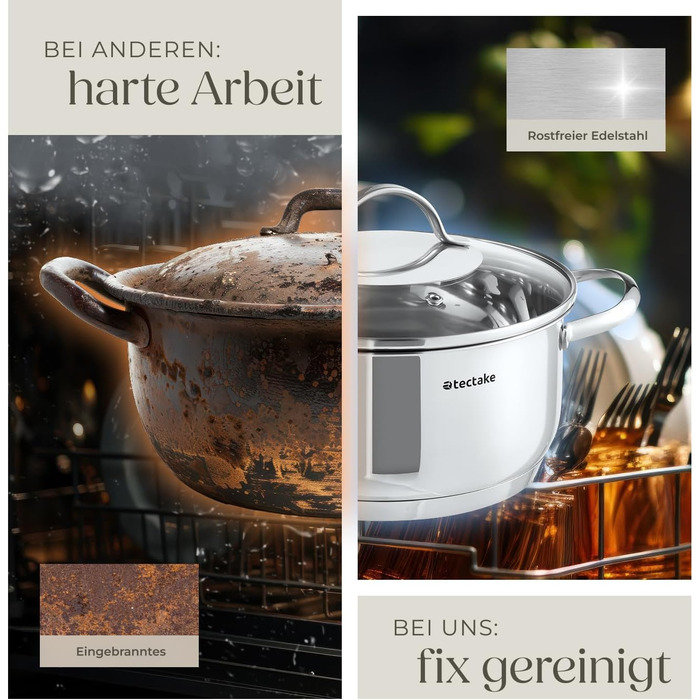 Набір каструль tectake® 9 предметів з нержавіючої сталі, посуд для плити (індукційна, газова, електрична), кухонний набір для дому та кемпінгу