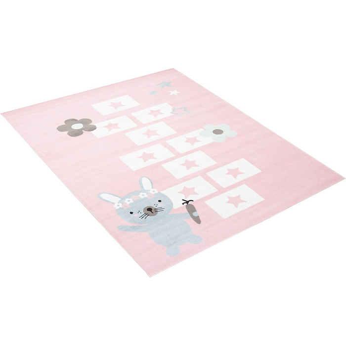Дитячий килим TAPISO, дитячий килим з коротким ворсом, сірий, білий, рожевий, синій, сіро-коричневий, з квітами, місячний кролик, сучасна дитяча кімната (80 х 150 см, рожевий, синій)