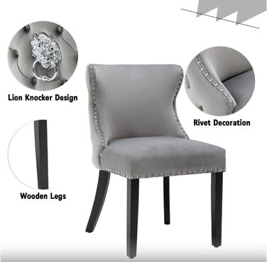 Крісла для їдальні з велюру, комплект 4 шт. - зручні кухонні крісла для вітальні, без підлокітники, на дерев'яних ніжках (Сірий-4)