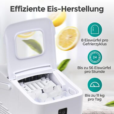 Льодогенератор KLAMER 24 кг/добу, 3 розміри кубиків льоду, 2.2л резервуар, 130W, білий