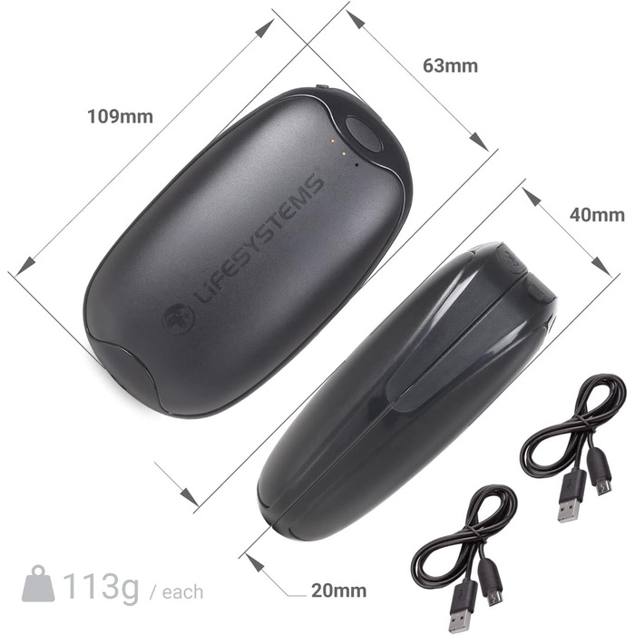 Грілки для рук LifeSystems Twin-Pack з Power Bank (2x5000mAh), USB/USB-C, 3 режими нагріву, до 9 годин