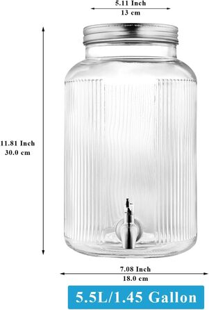 Скляний диспенсер для напоїв Evanda з нержавіючим сталевим краном, 4л, для приготування холодного чаю, лимонаду та соків