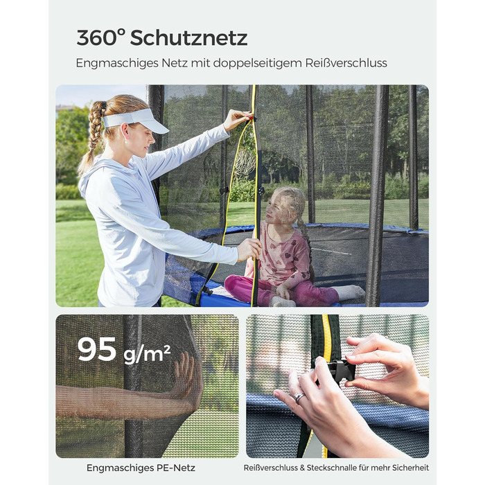 Батут SONGMICS садовий Ø305 см з захисною сіткою, драбиною та м'якими стійками, блакитний