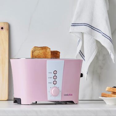 Рожевий тостер Cookplus 800 Вт 220-240 В змінного струму 50 Гц для 2 скибочок хліба, 7 режимів нагріву, кнопки вимкнення, функції розігріву та лотка для крихт, який легко чистити