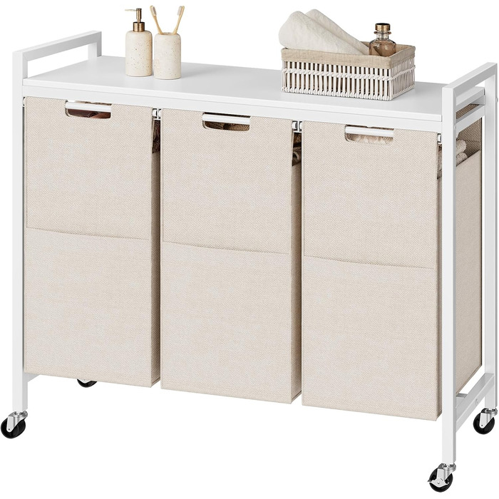 Кошик для білизни HOOBRO з 3 відділеннями, 119 л, білий, на колесах