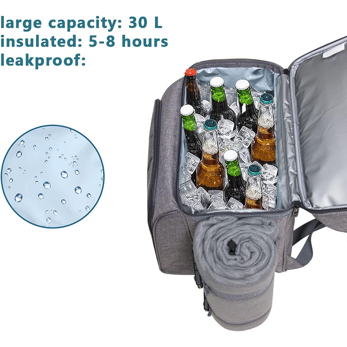 Набір для пікніка на 2 особи Hap Tim: рюкзак з аксесуарами, ковдра, столовий приладдя, сірий