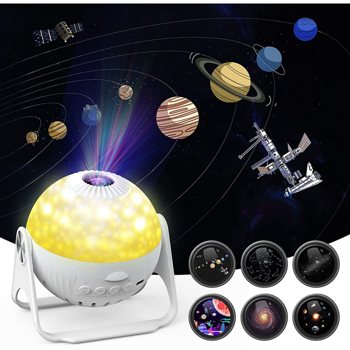 Світлодіодний проектор для зоряного неба, Нічник, дитячий проектор для зоряного неба з таймером і 6 змінними дисками, 360 , регульована фокусування, проектор для планетарію, лампа для галактики, діти, дорослі