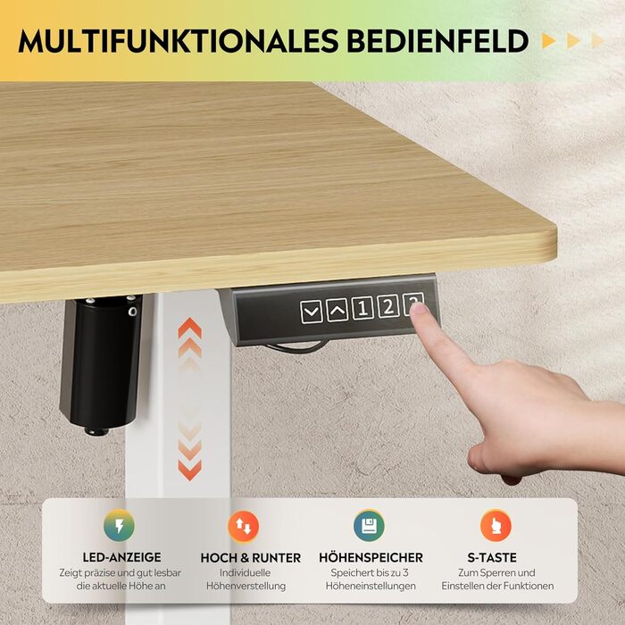 Стол підйомний електричний DEVAISE 120x60 см, білий, з пам'яттю висоти, для офісу