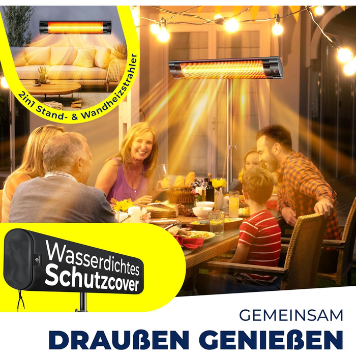 Інфрачервовий обігрівач KESSER® 2500W з пультком та захисним чохлом, телескопічним штативом, для тераси та дому