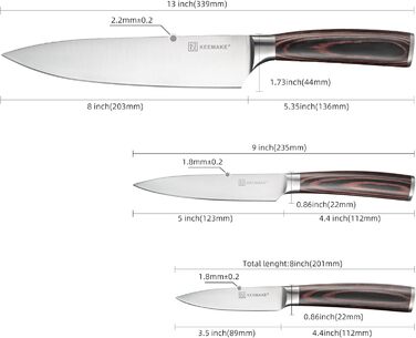 Набір кухонних ножів Keemake, 7-кількісний з дерев'яним блоком, професійний, з нержавіючої сталі, з пластиковою ручкою