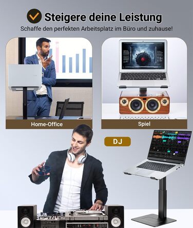 Регульований підставка для ноутбука, стійка для ноутбука на стіл, можливість стоячи, підставка для DJ, компактна альтернатива столу, сумісна з MacBook та ноутбуками 13'-16.5', чорний Polar-Schwarz