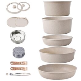 Набір посуду RIOVARM з індукційним дном, антипригарне покриття з граніту, знімні ручки, силіконові кришки, без PFOA. Каструлі та сковорідки