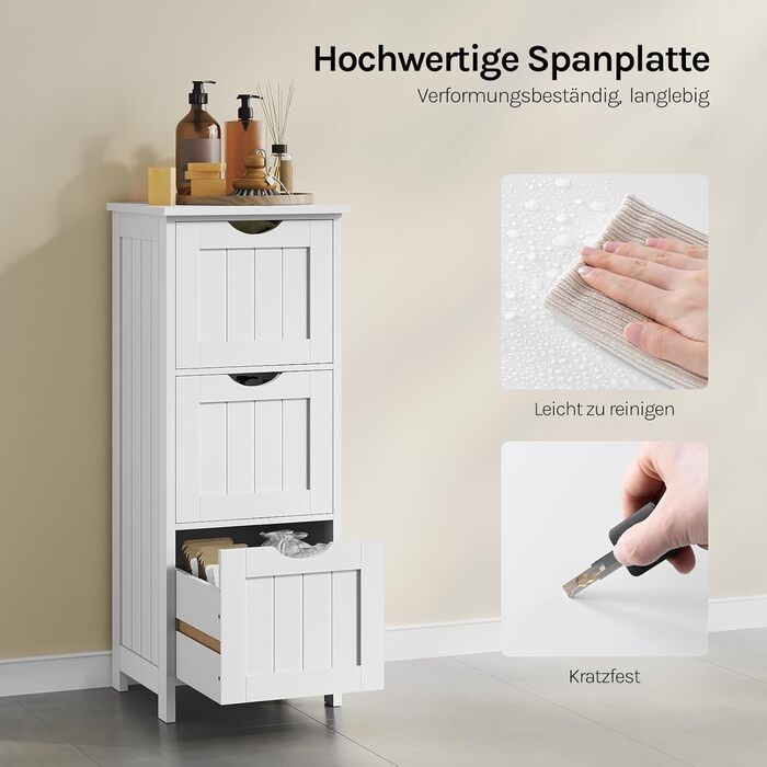 Шафа для ванної кімнати WOLTU, вузька шафа з 3 висувними ящиками, 32 x 30 x 81 см, для ванної, вітальні, спальні, кухні, сучасний дизайн, білий колір, BZS123ws