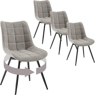 Крісла для їдальні WOLTU, набір з 4 шт., обертаються, для кухні, вітальні, з м'яким сидінням з велюру, металеві ніжки, сірий колір