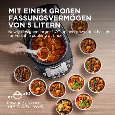 Мультиварка Midea Reiskocher 5 л: 11 програм, рисоварка, супниця, тушкувальник, пароварка, таймер, 24 год підігріву, чорний/сріблястий