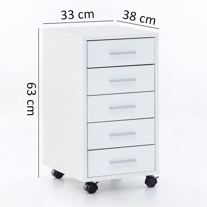 Роликовий контейнер FineBuy білий, 33 x 63 x 38 см, з 5 висувними ящиками. Шафа для офісу, письмовий стіл, домашній офіс