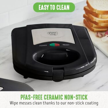 Електричний паніні 3-в-1, вафельниця та сендвіч-машина, здорова керамічна антипригарна машина без PFAS, знімні сковорідки, які можна мити в посудомийній машині, простий індикатор і кришка, що замикається, (чорний)