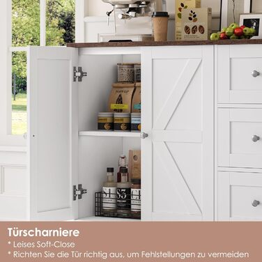 HOCSOK Комод-буфет з 3 шухлядами та 2 дверцятами, білий та коричневий, для кухні, вітальні, їдальні