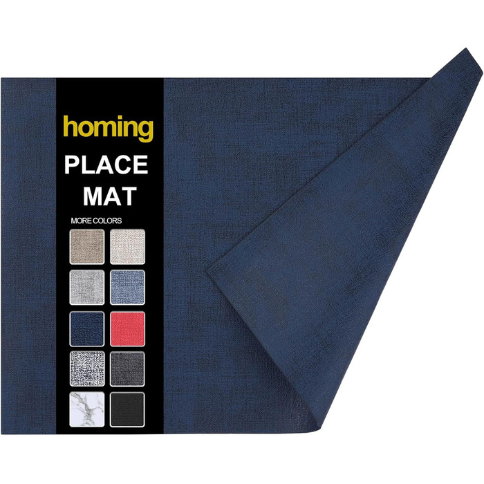 Набір підкладок під тарілки з екошкіри, 6 шт. - Водостійкі, легко миються, для кухні та обіднього столу (Темно-морська блакить, середній)