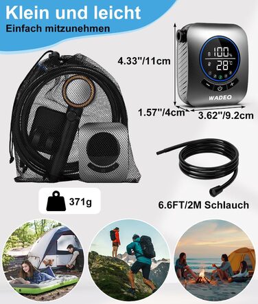 Портативна душова кабіна WADEO з насосом, 8000mAh, LED-дисплей, для кемпінгу та подорожей