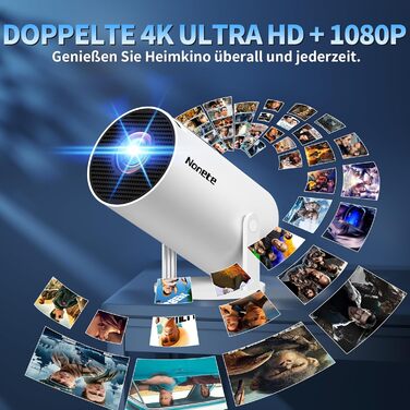 Beamer 4K проєктор: Full HD 1080P, WiFi 6, Bluetooth 5.2, Android, портативний, поворотний 270°, авто-корекція Keystone, для PC/HDMI/USB, з мишкою та пультом, білий