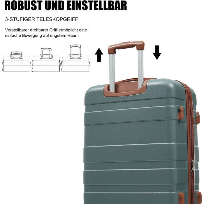 Набір валіз Merax 5 шт. (M-L-XL) з ABS, TSA-замком, розширення до 5 см, + сумка та органайзер для косметики (темно-зелений + коричневий)