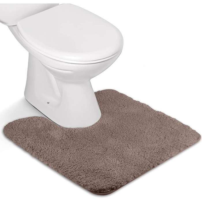 Нековзні Килимки для ванної FCSDETAIL з високим ворсом, килимок для ванної, який можна прати в пральній машині, Килимки для ванної кімнати з водопоглинаючими м'якими мікроволокнами для ванни, душа і ванної кімнати (50x50 см з вирізом для унітазу, темно-ко