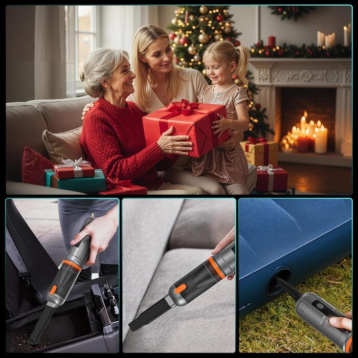 Акумуляторний ручний автомобільний пилосос 16000Па, безщітковий мотор, 4-в-1, швидка зарядка для авто, дому, офісу та тварин