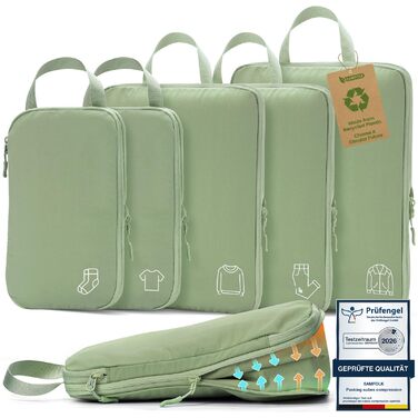 Набір компресійних органайзерів для одягу в дорогу (5 шт), нейлонові пакувальні куби для валізи та рюкзака, зелені