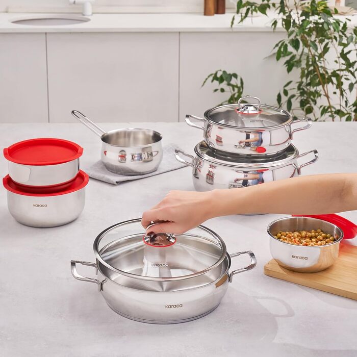Набір кухонного посуду Karaca Stahl 13 предметів з контейнерами для зберігання - високоякісний нержавіюча сталь для приготування та зберігання їжі