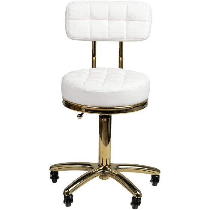 Косметичний стілець білий/золотий, регульований по висоті, з коліщатками та спинкою