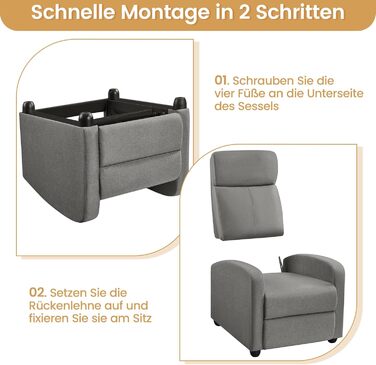 Крісло-релакс Yaheetech з регульованим нахилом, штучна шкіра, для вітальні, спальні, домашнього кінотеатру (сірий)