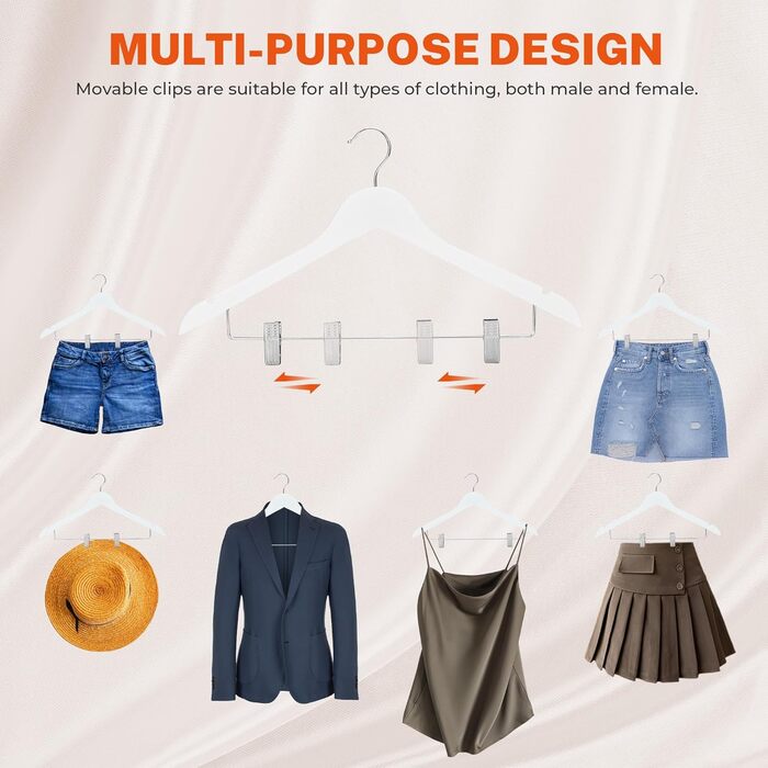 Дерев'яні вішалки для одягу HOUSE DAY (12 шт.) з кліпсами: для костюмів, суконь, пальто, сорочок, штанів. Преміум якість.