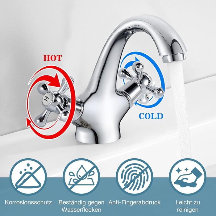 Змішувач для ванної кімнати з двома ручками, хром, з міді, ретро стиль, G3/8 | Змішувач для умивальника