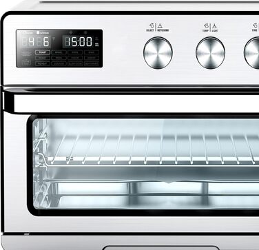 TurboTronic Цифровий конвекційний духовий шафа XXL 32 літри з поворотним шампуром для курки 5-в-1, міні-духовка, сушарка та фритюрниця Airfryer від 25°C, сріблястий