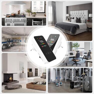 Детектор чадного газу та газу з вилкою, 4-в-1 CO-детектор з датчиком температури та вологості, з акустичним сигналом для дому та автодому, 1 шт. (Чорний) (Weiß 1 Quadrat)