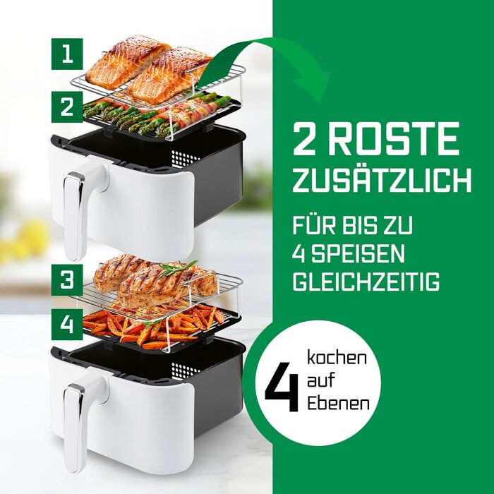 Фритюрниця повітряна GOURMETmaxx з 2 камерами, 10 л (2x 5л), вертикальна, з сенсорним дисплеєм