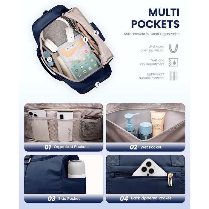 Спортивна сумка LOVEVOOK: дорожня/пляжна сумка, weekender, з кишенями для взуття та мокрого одягу, водонепроникна, для подорожей, відпочинку, спорту, зелена (L, синя)