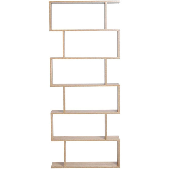 Книжкова шафа з 6 дерев'яними полицями, сучасний дизайн зигзаг для вітальні, вітальні, дому або офісу, розмір 80 x 24 x 190 см (бежевий)