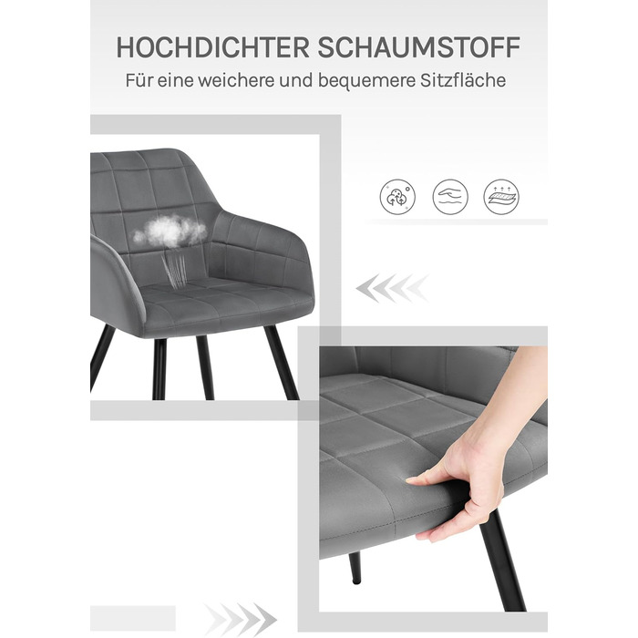 Крісло WOLTU для обідньої зони, вітальні та кухні, 1 шт. З м'яким сидінням з велюру, металеві ніжки, темно-сірий