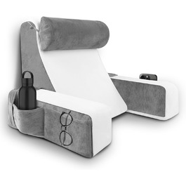 HOMCA Подушка для читання та відпочинку в ліжко та на диван з знімною подушкою для шиї та підлокітником, подушка для спини, настінна подушка, багатофункціональна подушка-клиновид для читання, роботи та перегляду телевізора (36x40x48 см)